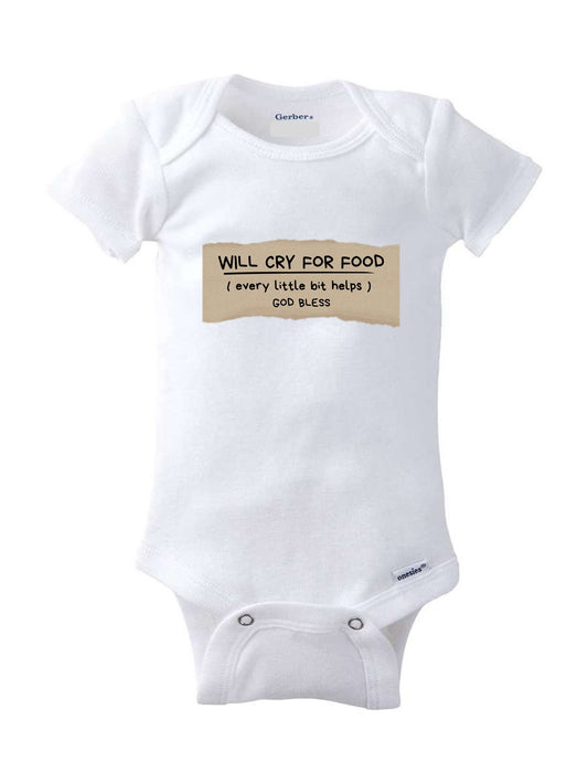 Hilarious Baby Onesie: 'Will Cry For Food' – Cute and Funny Infant Romper for a Dash of Humor